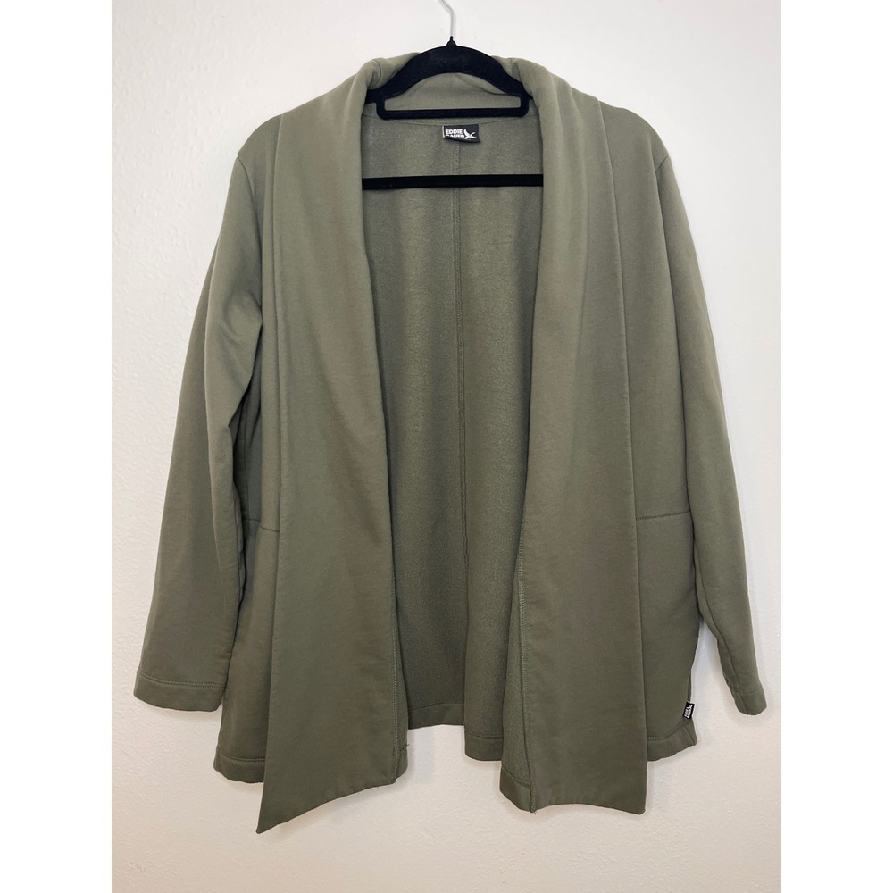 Eddie Bauer Olive Green Open Front Cardigan Sweater Jacket Comfy Casual Size XL